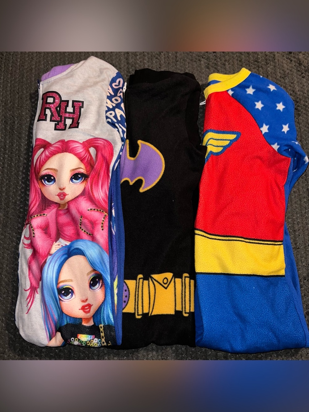 Girls Superhero and Doll Character Pajama Set - Pink, Blue, Black, Red, Yellow
